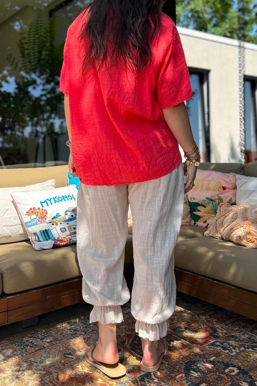 Izi Cheesecloth Button Tee Watermelon